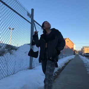 Zara Faux-Shearling Black Leather Jacket